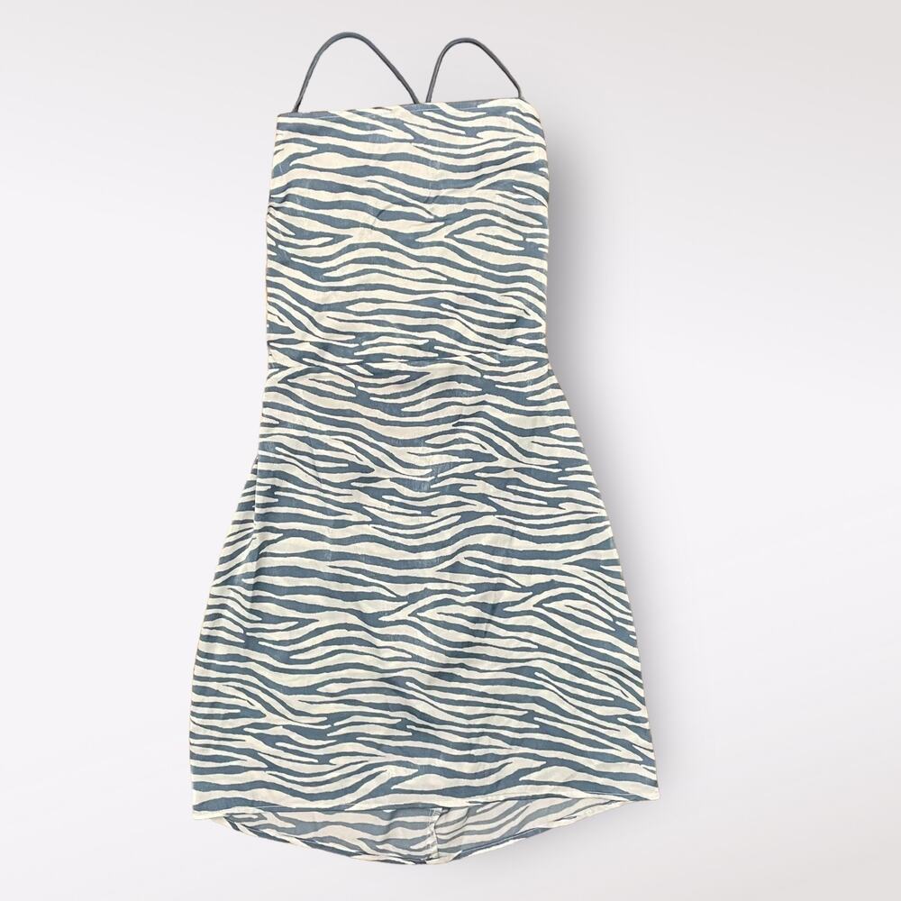 J.O.A. Dress Women’s Small Blue‎ White Zebra Print Lace Up Back Mini
